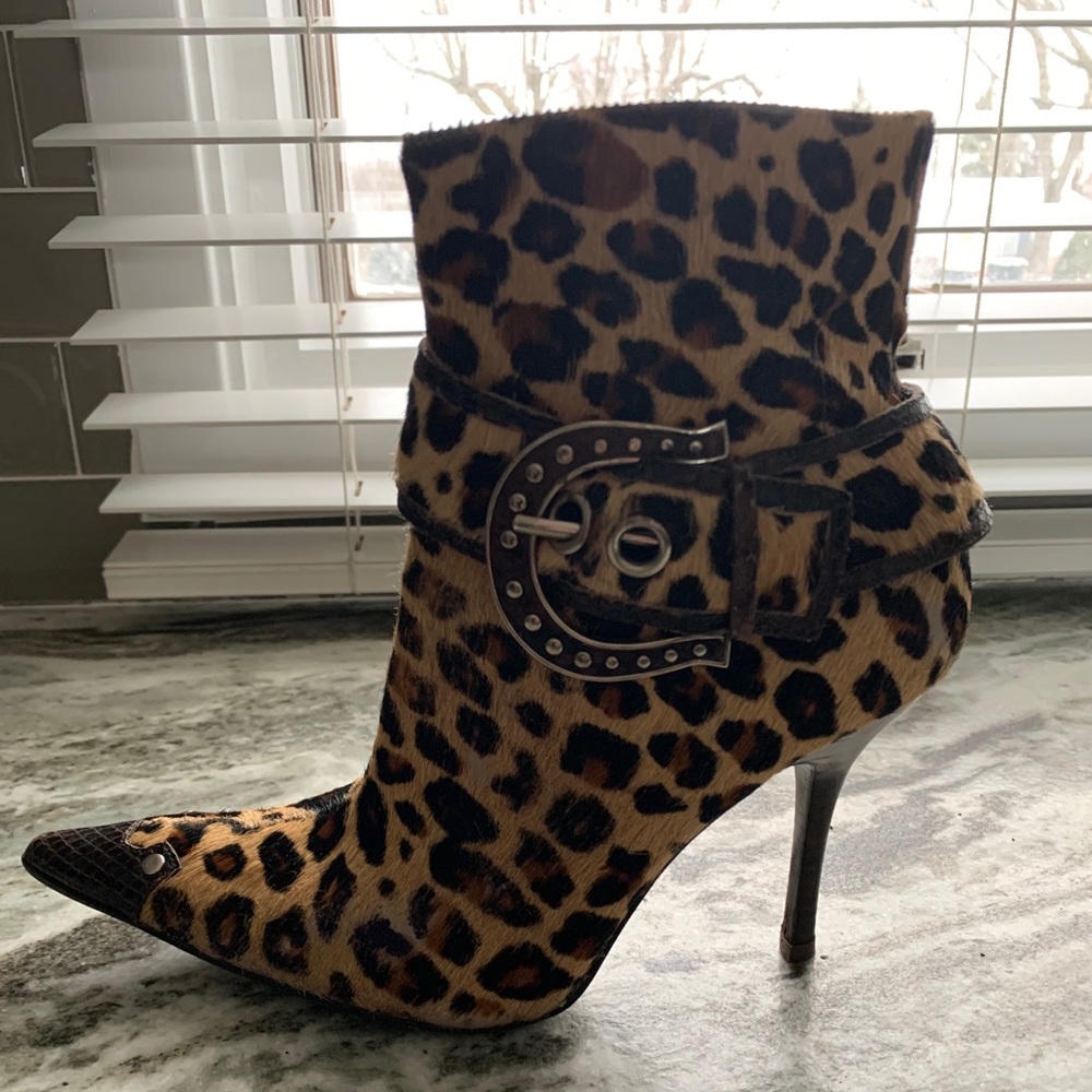 GUESS Leopard Print Pony Hair Bootie